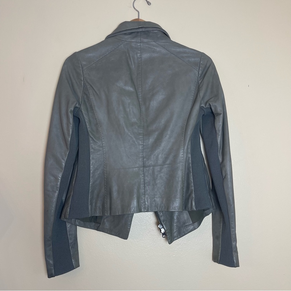 Vince Women’s Genuine Leather Jacket S Funnel Neck Olive Green Minimalist Chic - Picture 5 of 15